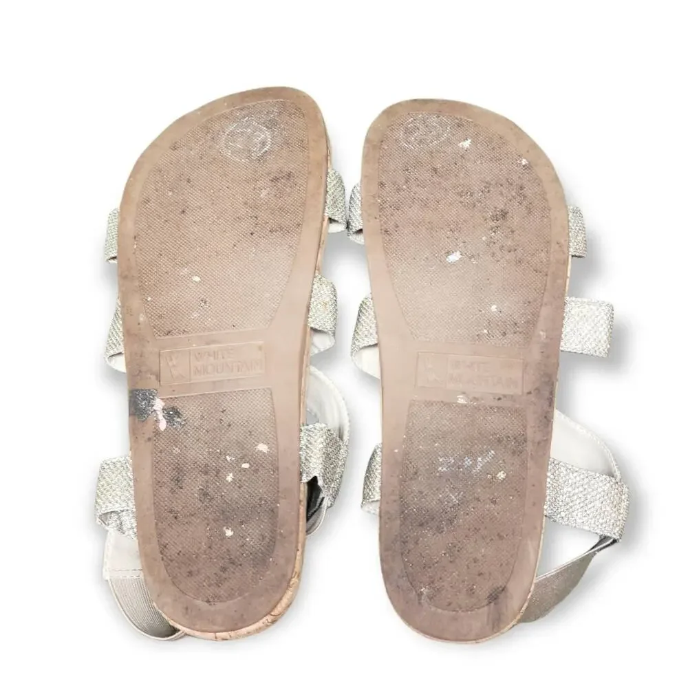 White Mountain Cork Silver & Gold Elastic Strap Open Toe Sandals Shoes  Size 9.5